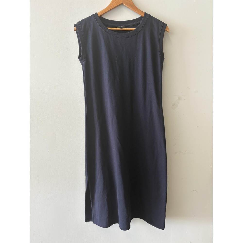 Talbots Dress Womens P Blue Sleeveless Tank Shift Jersey Midi Side Slit